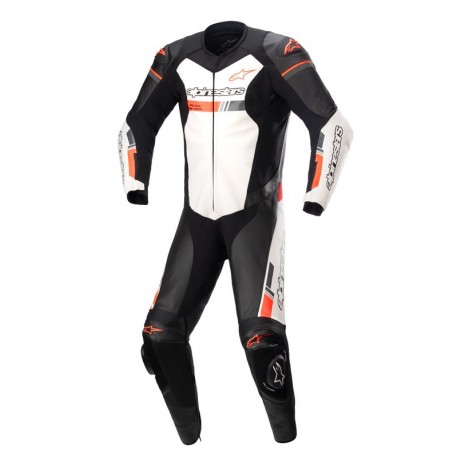 Gp Force Chaser Leather Suit Black White Red Fluo