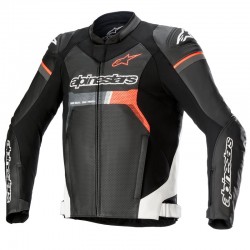 GP-Force Leather Jacket Black White Red Fluo