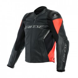 Racing 4 Leather Jacket Black Fluo Red