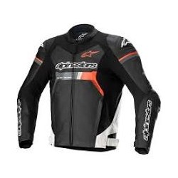 GP Force Leather Jacket Black White Red Fluo
