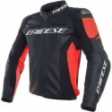 Racing 3 Jacket Leather Black Fluo Red