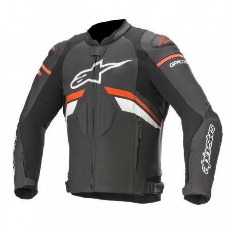 Gp plus r v3 leather jacket black red fluo white